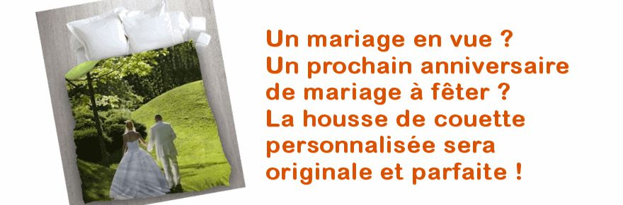 Une housse de couette personnalisable avec la photo des mariés